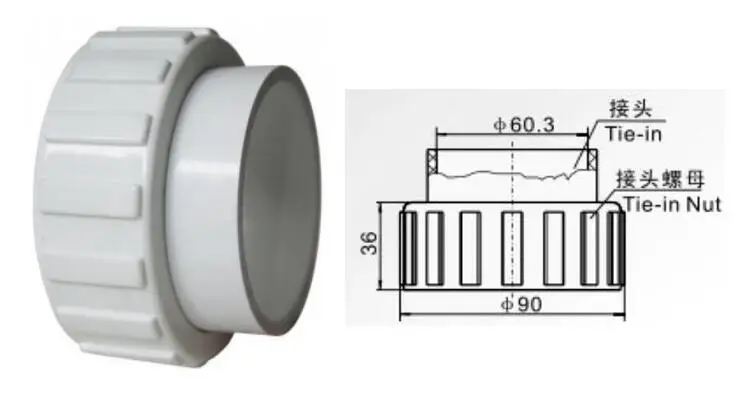 

2 inch LX pump joint tailpiece and union nut for spa and swimming pool pump