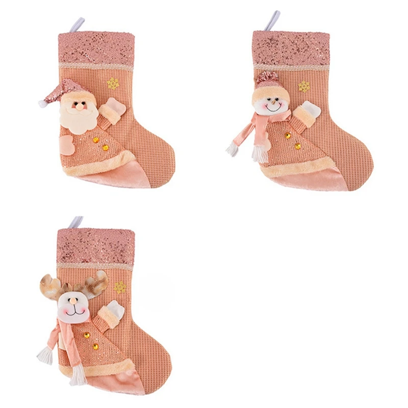 

3Pcs New Year Christmas Stocking Sack Xmas Gift Candy Bag Noel Christmas Decorations For Sequin Sock Christmas Decor