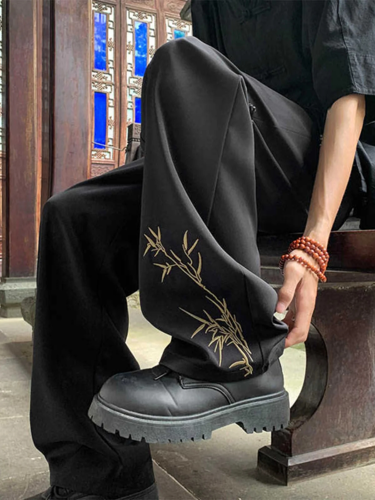 Летние тонкие костюмные брюки с вышивкой мужские прямые повседневные модные