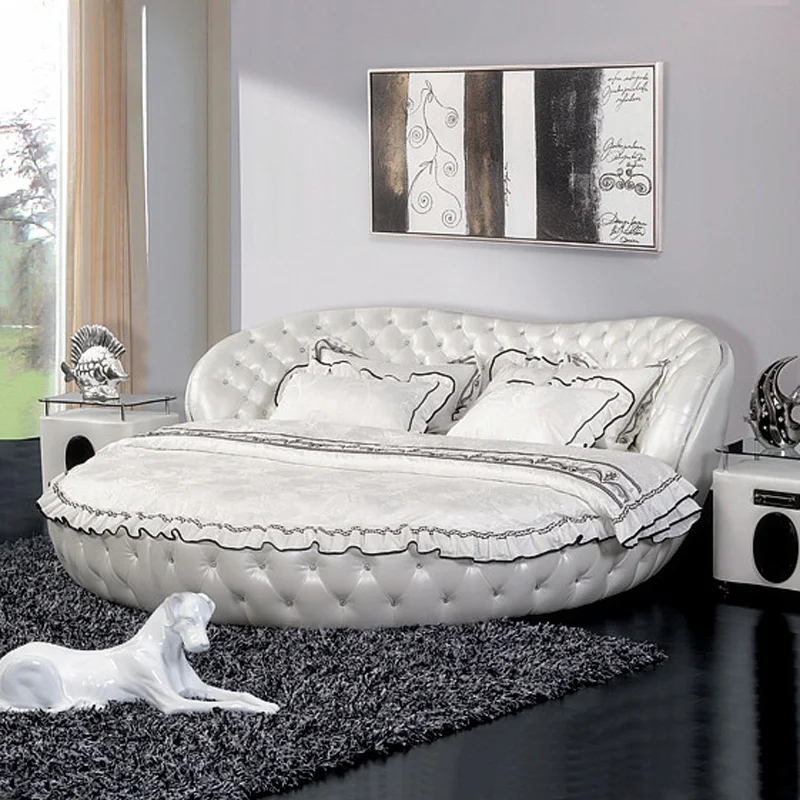 Европейская круглая кровать принцессы элегантная белая вилла королевского