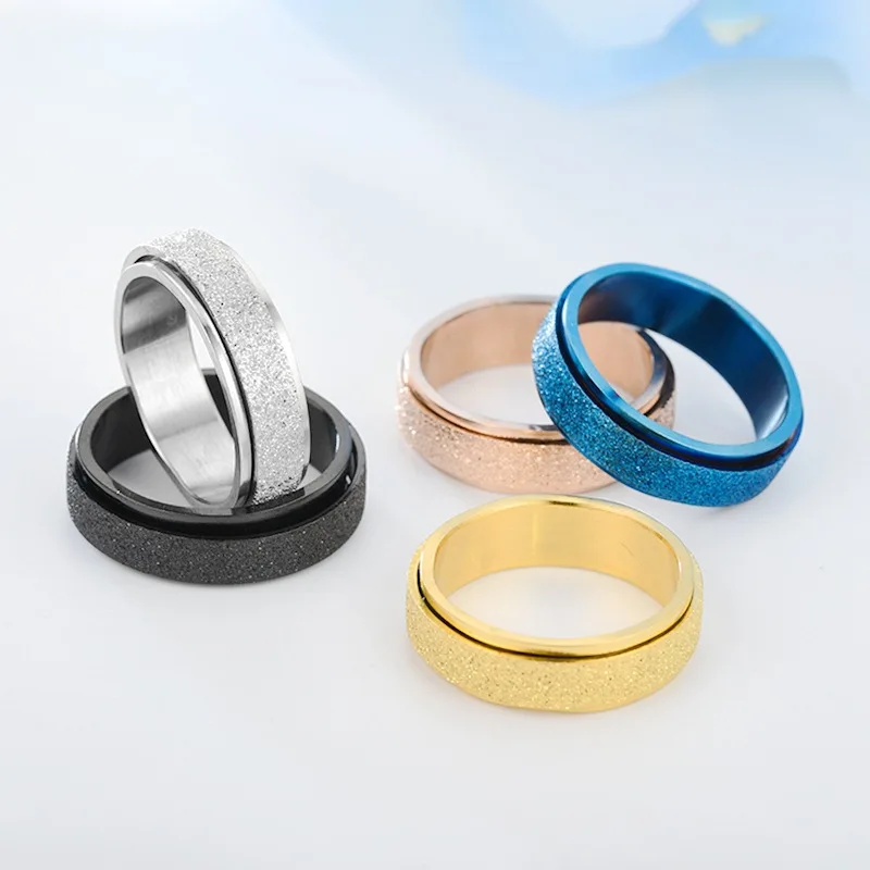 

Punk Stainless Steel Matte Rotatable Female Anxiety Weight Loss Men's Ring Decompression Couple's Commemorative Jewelry