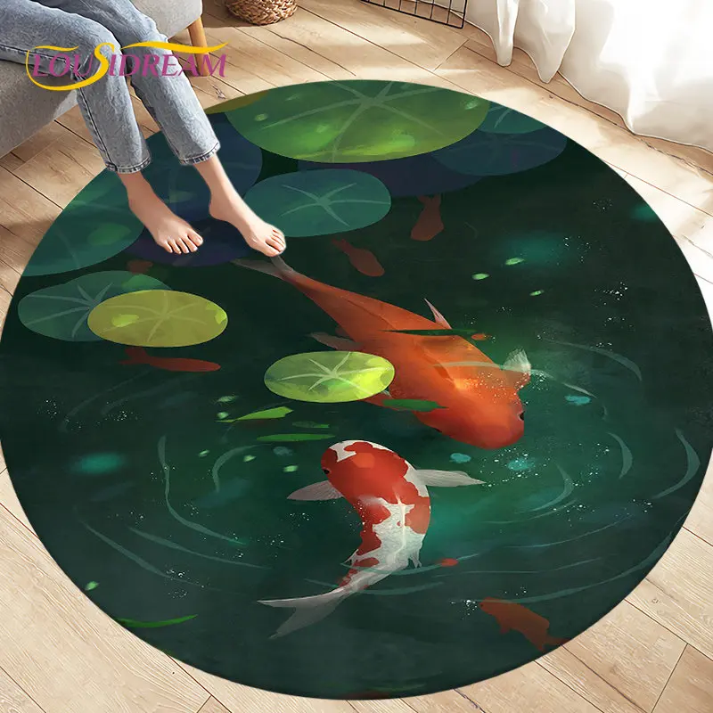 

Nordic Luxury 3D Fish Carp Round Area Rug Large,Circle Carpet Rug for Living Room Bedroom Decoration,Kid Play Non-slip Floor Mat