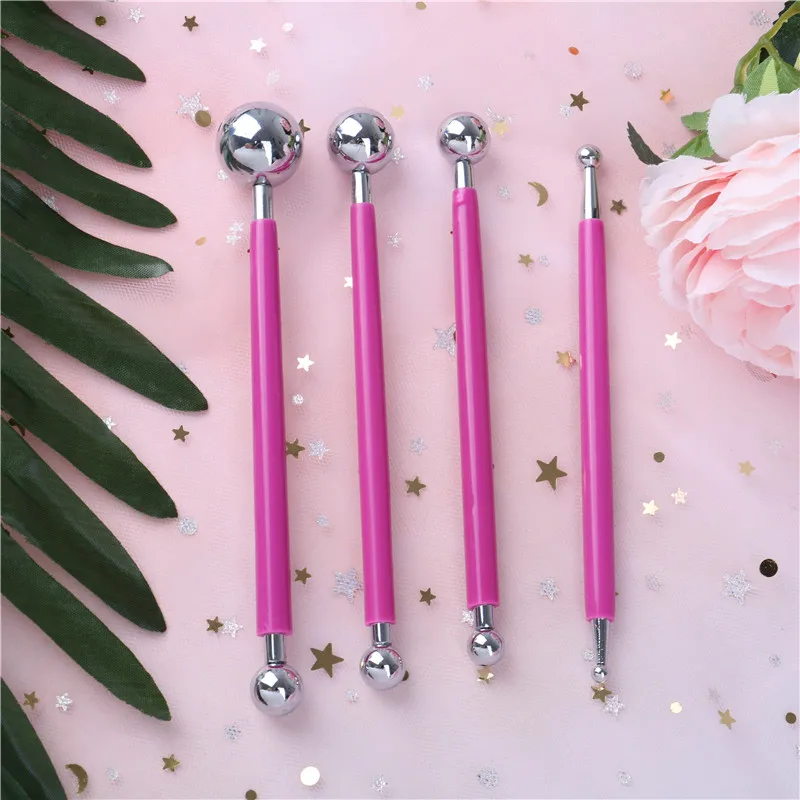 

4PCS DIY Stainless Steel Baking Pen Fondant Cake Decorating Tools Flower Sugarcraft Metal Ball Modelling Set