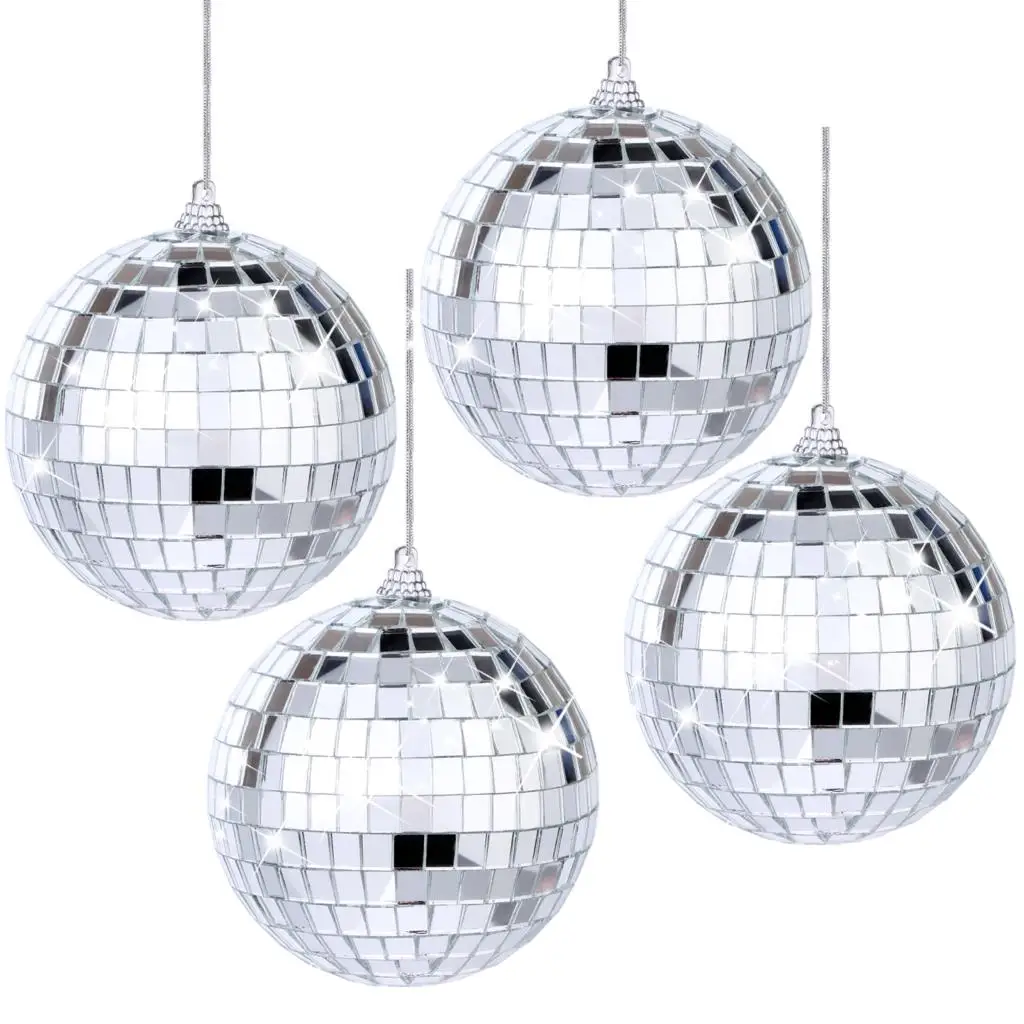 

4pcs 4 Inch Disco Ball Silver Disco Reflective Glass Mirror Disco Ball Christmas Wedding Party Bar Disco Mirror Ball Stage Light