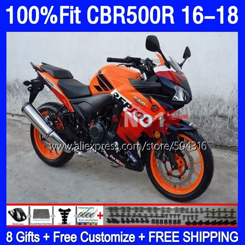 

Корпус инжектора для HONDA CBR500 CBR 500 R 500R RR CBR500R 16 17 18 178MC.0 500CC CBR-500R 2016 2017 2018, Обтекатели Repsol Orange