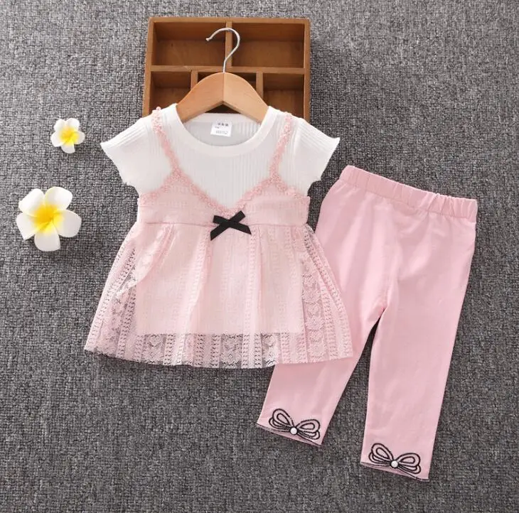 Cotton Lace Soft Shorts Pants Clothes Set Cute Kid Girls Summer Outfits Toddler Kids Baby Girls Outfits Conjunto Infantil Menina enlarge