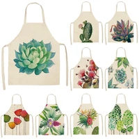 1pc succulent plants green leaves pattern kitchen chef apron home cleaning cooking baking cotton linen cleaning aprons delantal