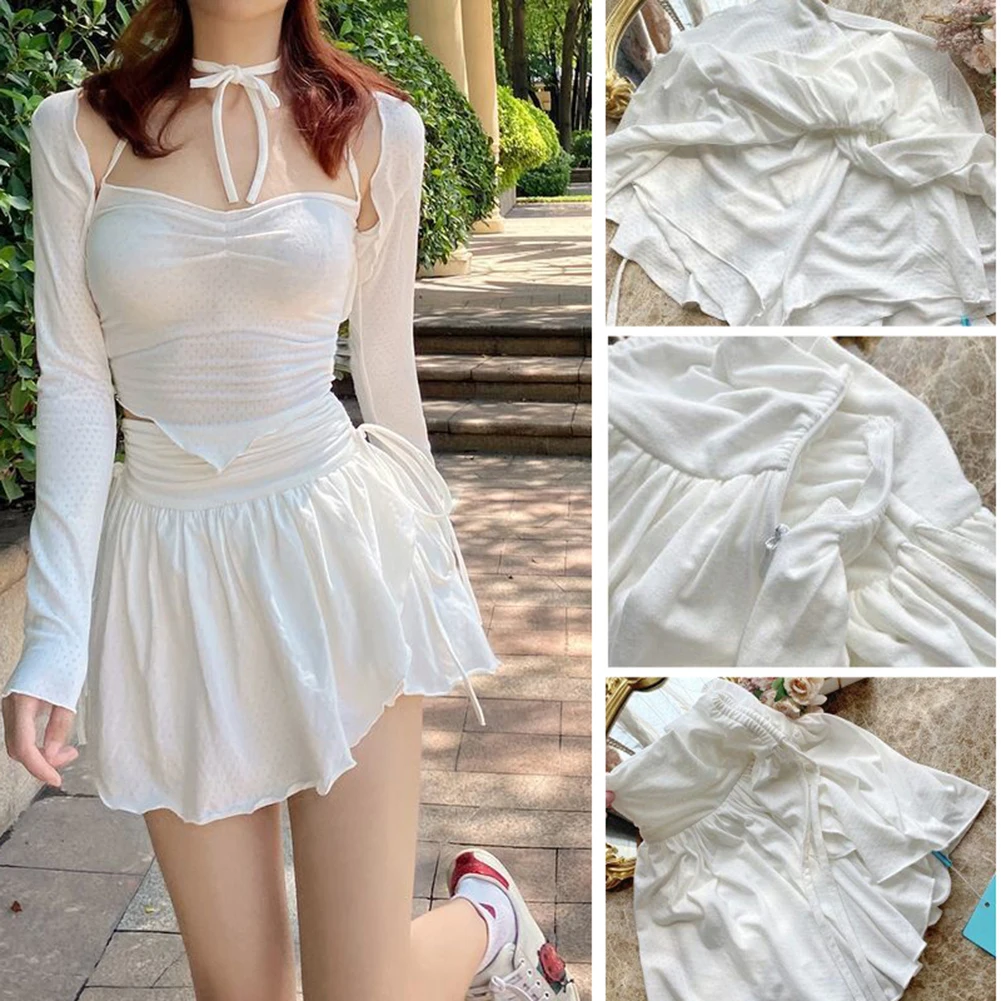 

Мини-юбка женская со складками, пикантная Милая белая юбка с завышенной талией, блестящая короткая юбка в стиле пэчворк, Mori Girl PR, распродажа