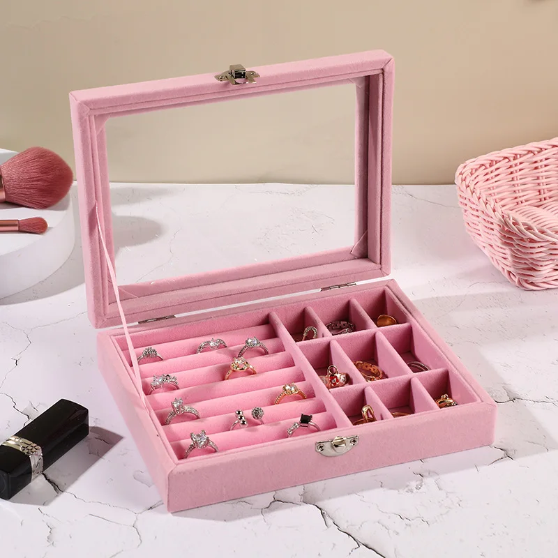 Portable Ring Earring Organizer Box Velvet Jewelry Display Tray Case Exquisite Jewellery Storage Holder For Travel