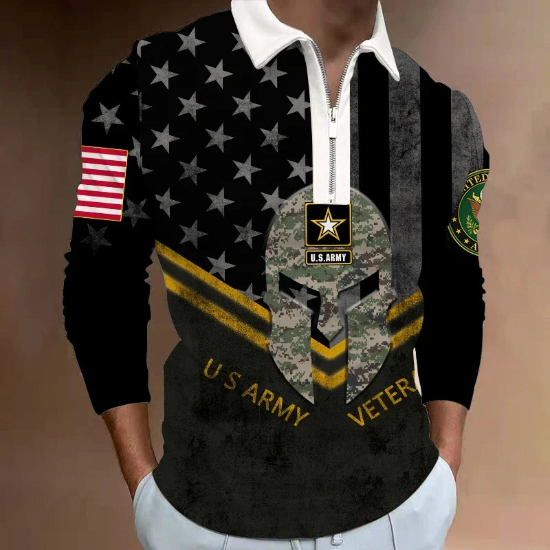 Рыцарская мода 3D принт поло на молнии с длинным рукавом для мужчин модная рубашка