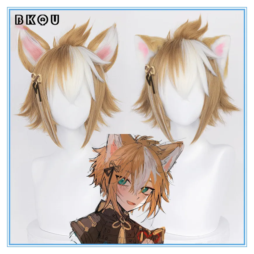 

BKQU Genshin Impact Goro Cos парик Rebel Army Lnazuma волосы на верхней части головы Gorou с зверьими ушами с обратными искаженными короткими волосами
