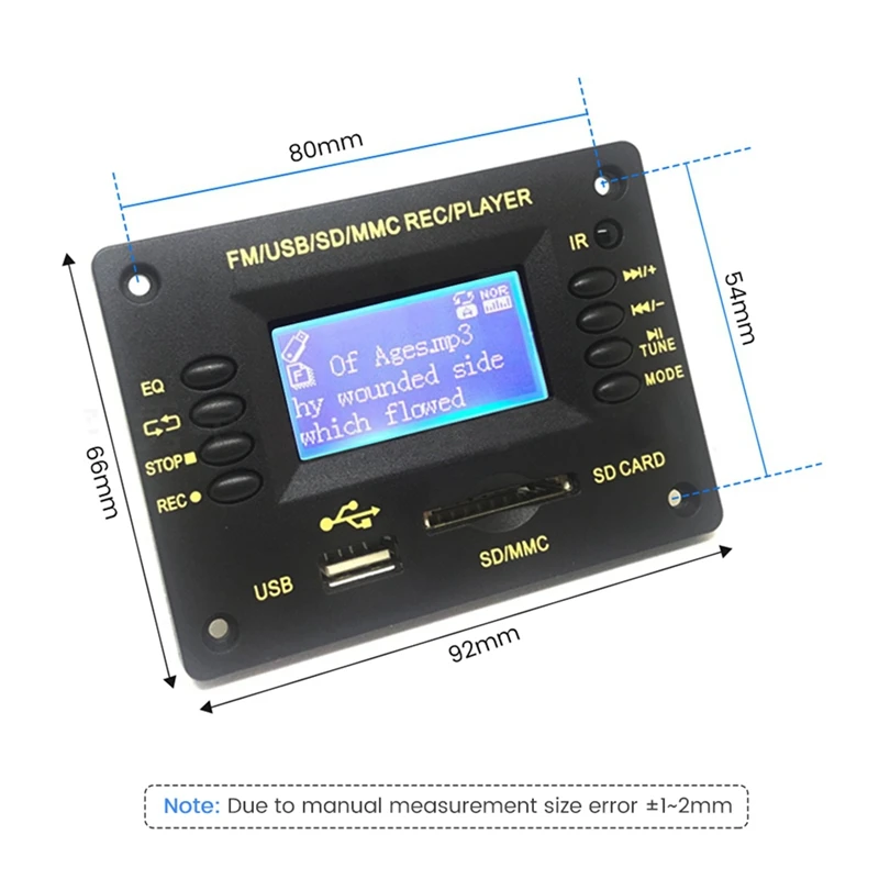 12 В MP3 декодер аудиоплата mp3-плеер Bluetooth 5 0 поддержка USB SD AUX FM EQ отображение текстов