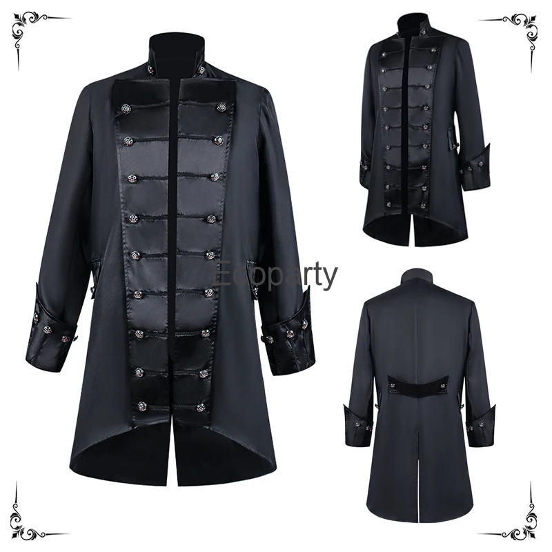 

Men's Medieval Victorian Noble Prince Costume Renaissance Black Vintage Steampunk Trench Coat Tuxedo Overcoat Halloween Costume