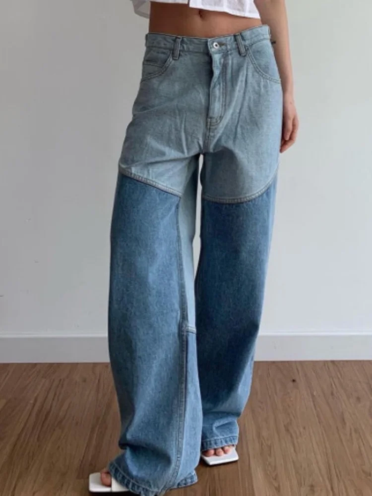

Jeans Women's 2023 New Products High Waist Loose Fashion Stitching Color Contrast Simple Casual Wide Trousers korean style