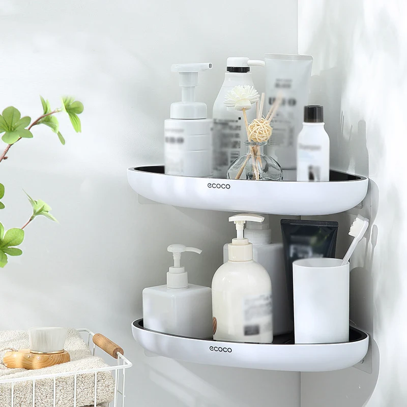 

ECOCO Bathroom Storage Shelf Shower Snap Up Corner Shelf Shampoo Holder Basket Wall Shelves for Shelving Kitchen