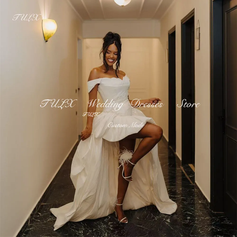 TULX Элегантное мини-свадебное платье с v-образным вырезом и жемчугом короткое