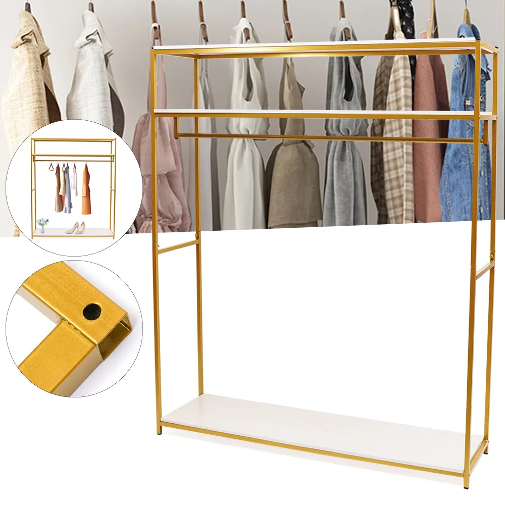Fashion New Gold Iron Clothing Rack With Shelves Wedding Dress Bridal Garment Rack Stand Home Application