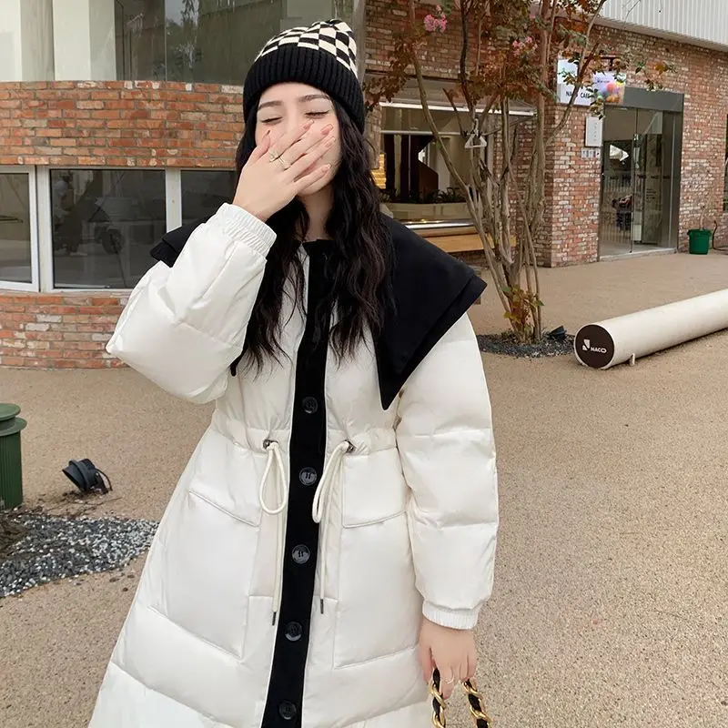 New Winter Coats for Women Down Jacket Parkas Jackets Doll Collar Korean Fashion Snow Clothes Mid-length White Duck Down Coat