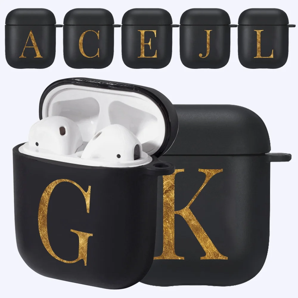 

Soft Silicone Earphone Case for Apple Airpods 1st 2nd Anti-fall 26 Letters Matte Black Protective Cover Headphone Accessories