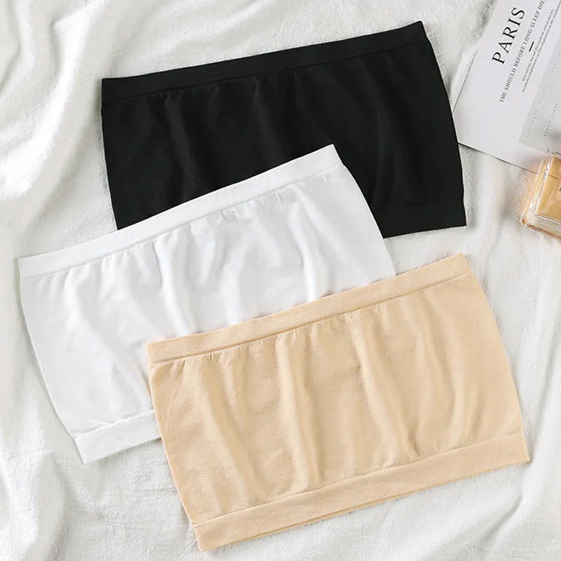 

Basic Black/White/Skin Womens Strapless UnPadded Bra Bandeau Tube Top Removable Pads Seamless Crop Colors Bandeau Top Lingerie