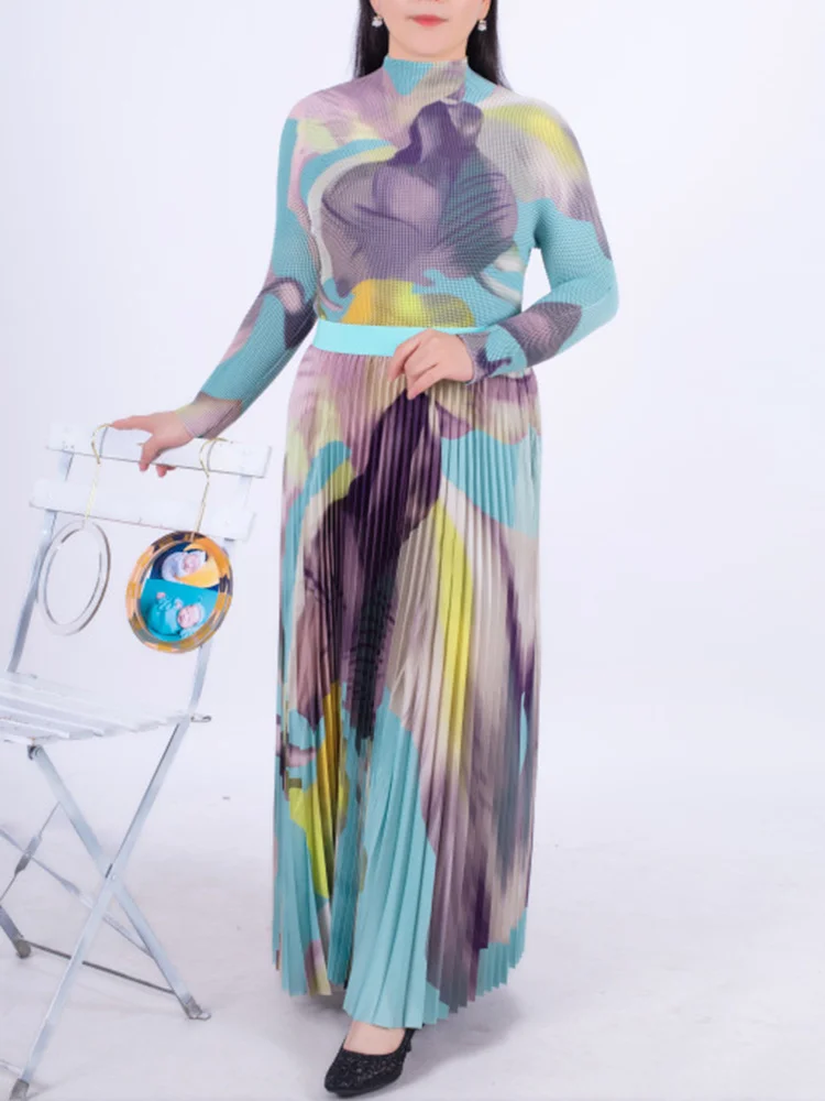 Женский плиссированный костюм GVUW Осенний облегающий топ с воротником-стойкой и