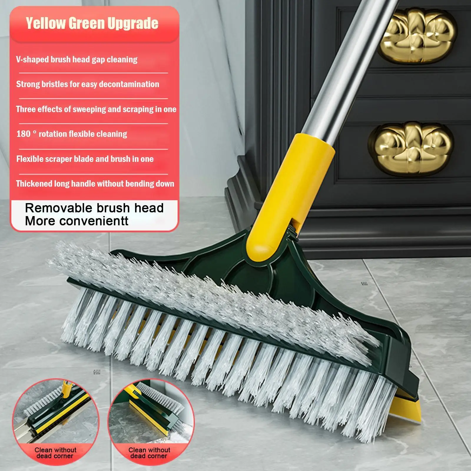

2 In 1 Adjustable V-shape Cleaning Brush Floor Scrub Broom Magic Clean And Handle Squeegee Household Tile With Long Window F5n9