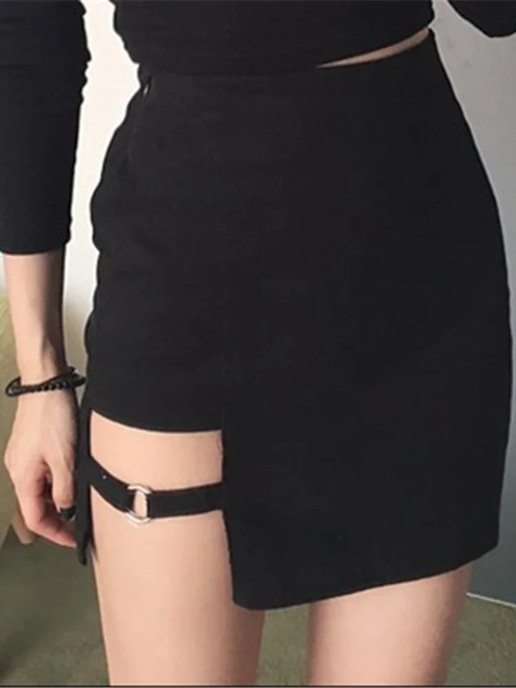 Черные юбки-карандаш в Корейском стиле с асимметричным подолом