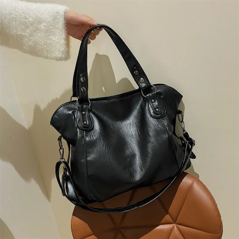 

Large Black Women's Shoulder Bags Big Size Casual Tote Bag Quality Pu Leather Hobos Crossbody Bag Female Travel Shopper Handbag