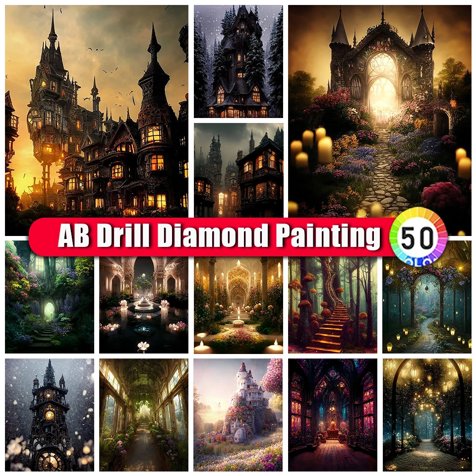 

BinXue 2023 Новый готический замок AB алмазная живопись ужас луна цветок свеча полная мозаика вышивка ручной работы DIY домашний Декор подарок