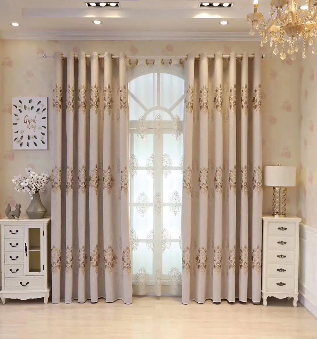 

New European-style Pretty Luxury Embroidery Exquisite High-quality Shading Custom Curtains for Living Dining Room Bedroom