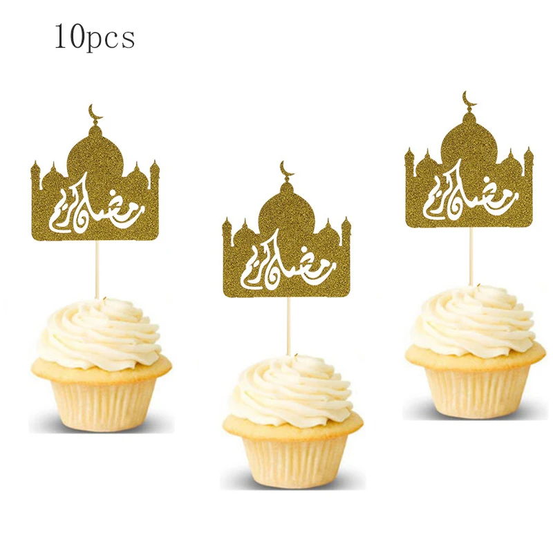 10 шт. золотые бумажные топперы для торта Eid Mubarak замок луна капкейк топпер