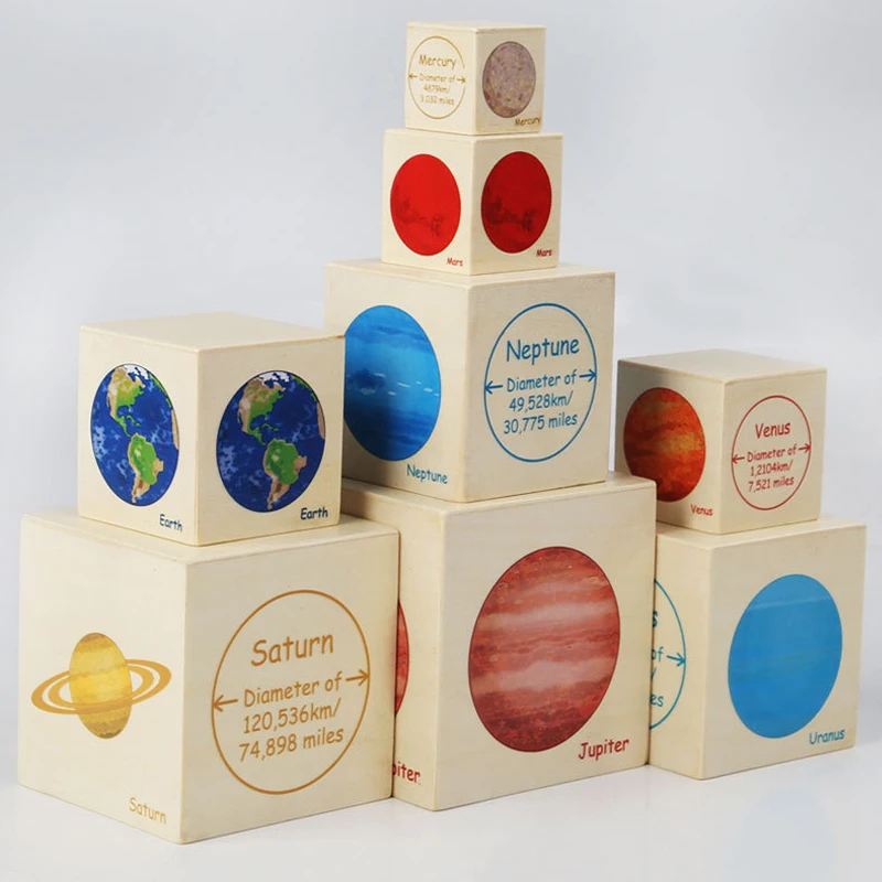 

Montessori Material Blocks Baby Toy 6-12 Month Solar System Planet Stacked Box Children Educational Toys Early Learning Toy