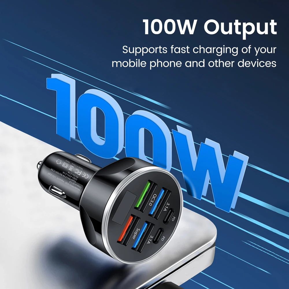 Автомобильное зарядное устройство с 6 USB-портами 100 Вт