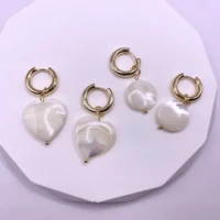2022 fashion female natural shell heart shaped circular pendant earrings and removable ear clip for women