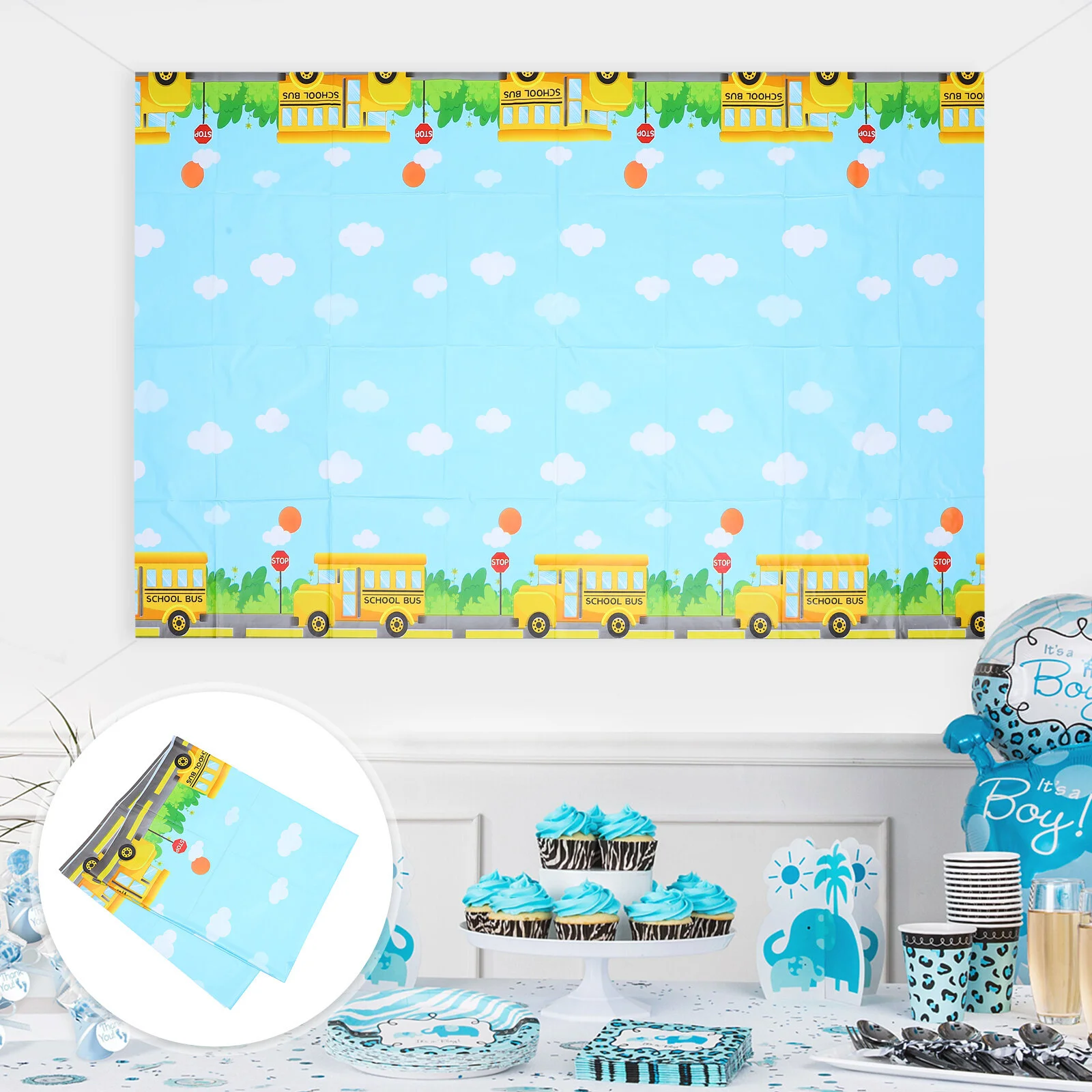

School Season Tablecloth Party Back To Bus Cover Dining Room Decor Desktop PE Child