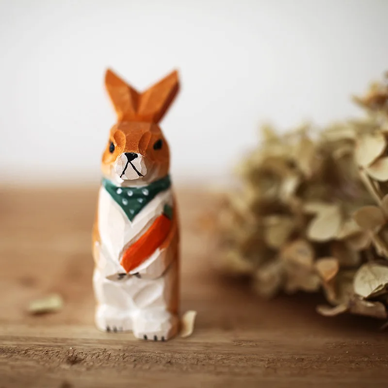 

Hand-carved wooden carving rabbit decoration cute little animal Wooden gadgets Wooden tabletop gift crafts home decor statue