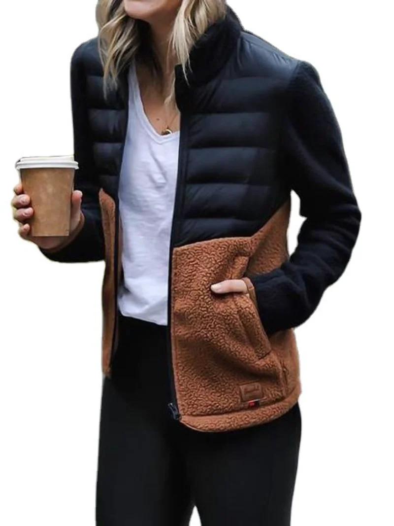 Fashion Patchwork Cuffs Contrast Slim Down Jacket Women Winter Coat Women