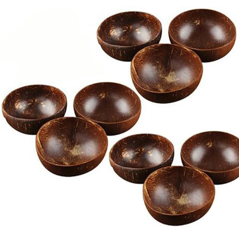 

9PCS 12-15cm Coconut Bowl Handmade Coconut Shell Tableware Wood Spoon Dessert Salad Fruit Mixing Bowl Rice Ramen Bowl