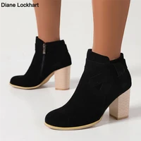 europe style vintage women high heels ankle boots bow rubber casual ladies shoes martin boots female chelsea boots black brown