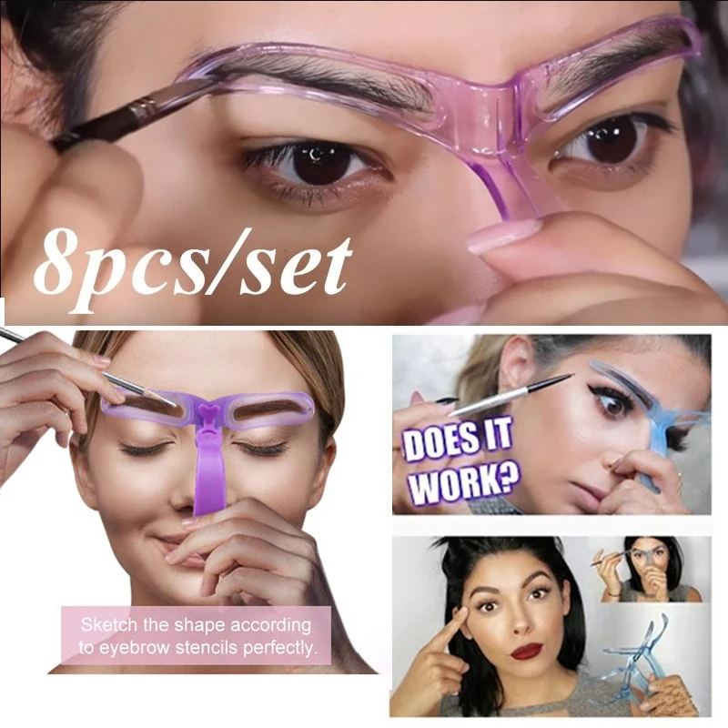 

8 In 1/ Set Reusable Eyebrow Stencil Beauty Makeup Brow Stamp Template Eyebrows Shape Set Eye Brow Makeup Tools Accessories