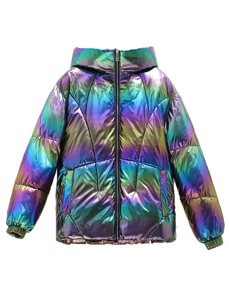 Bright Parkas Women Solid Thicken Warm Jacket Sweet 2022 Winter New Loose Hooded Down Cotton Padded Coat Female Clothing LD2459