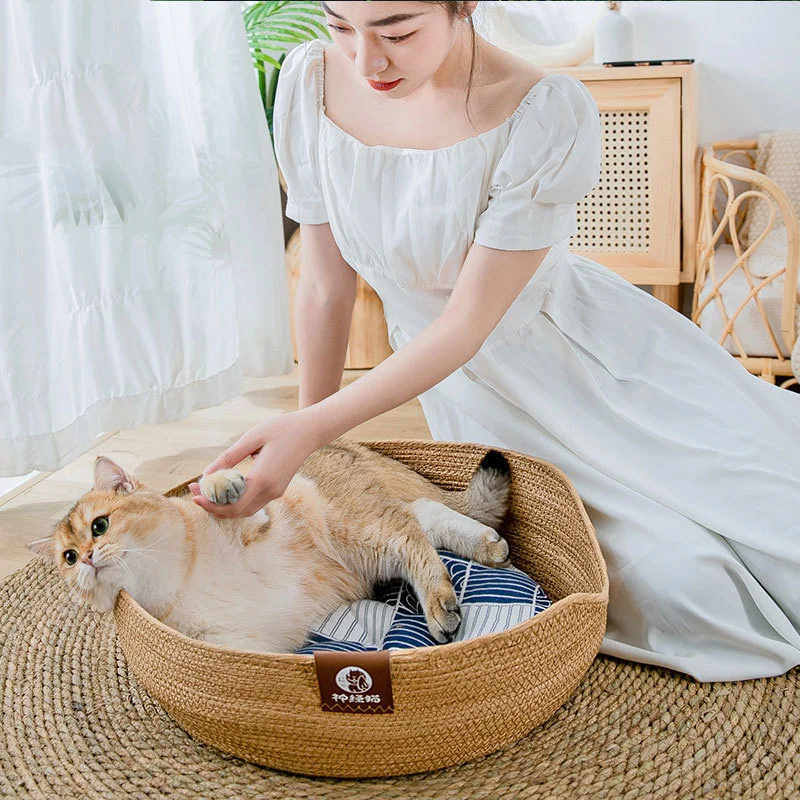 

Japanese Rattan Cat Bed Four Seasons Universal Goods For Cats Soft And Breathable House For Cats Natural Material Animal Bed