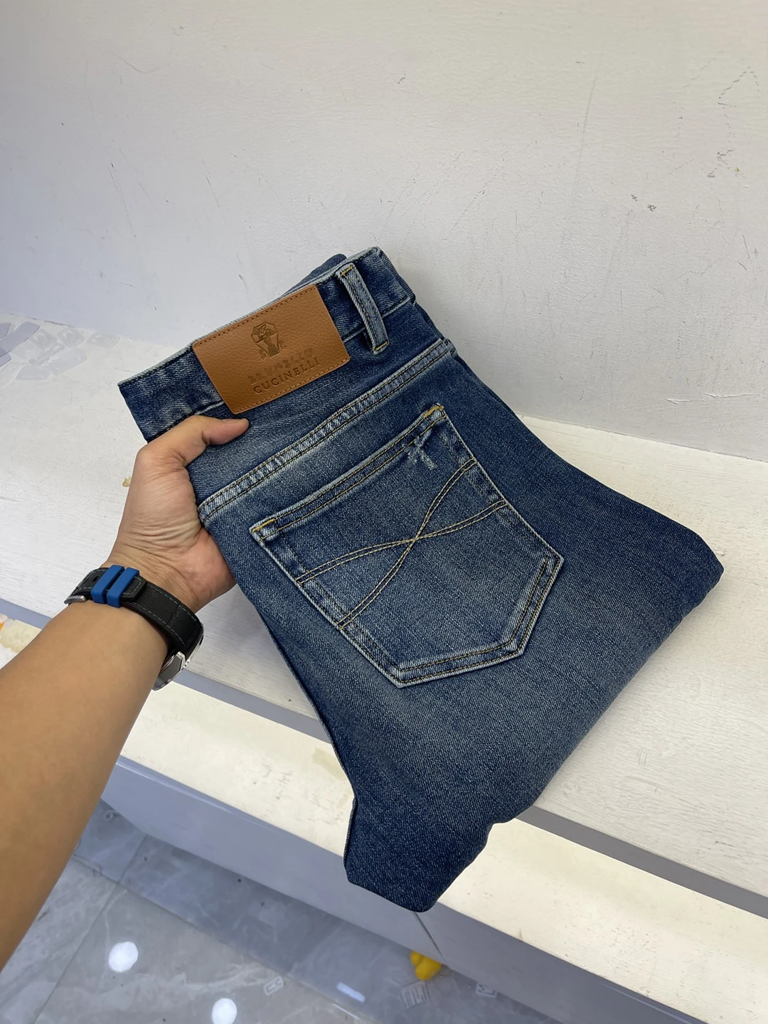 

ALMAQI Jeans men 2024 autumn winter new elastic fashion embroidery big size 29-38 Straight long pants Customized leather label