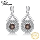 Женские серьги-гвоздики из серебра 925 пробы с натуральным дымчатым кварцем