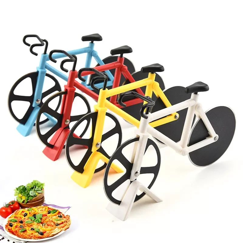 

2022 Stainless Steel Pizza Knife Two-wheel Bicycle Shape Pizza Cutting Knife Pizza Tool Bike Round Pizza Cutter Knives