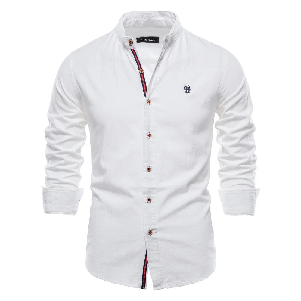 

Autumn Shirt Men Solid Color High Quality Long Sleeve Cotton White Shirt for Men Lapel Casual Social Men's Shirts New