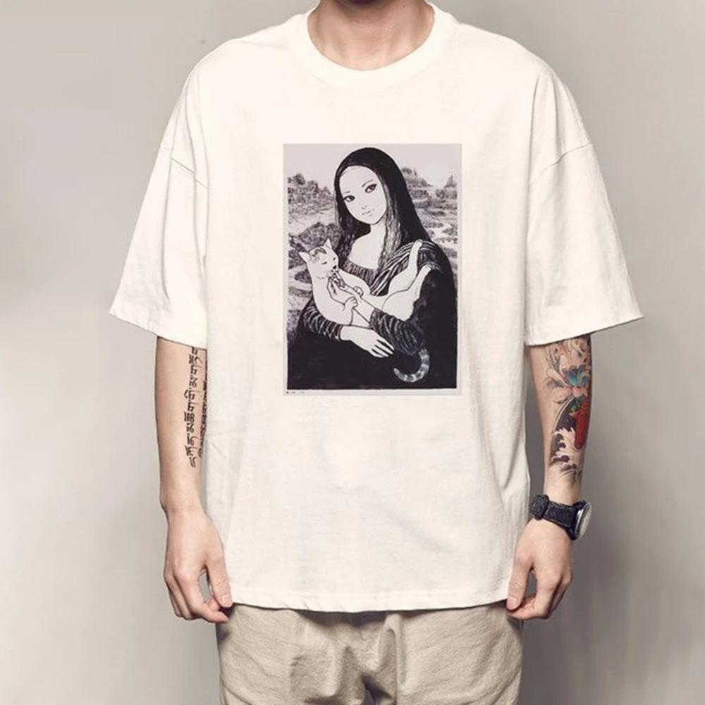 

Street Japanese Retro Casual Short-sleeved T-shirt 2023 Summer New Dark Anime Print Round Neck Y2k Cotton Top Men's Clothing