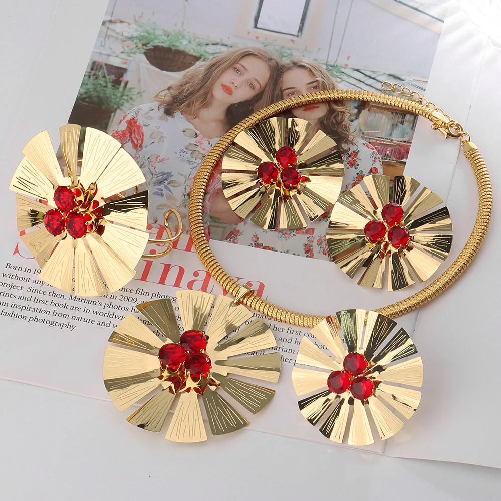 

Golden Necklace Earrings for Women Dubai Fashion Jewelry New Classical Copper Jewelry Sets Wedding Accessories Party Gift