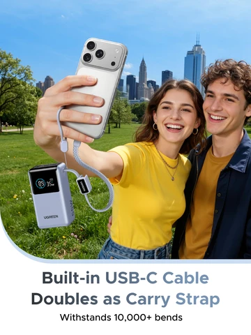 Портативный внешний аккумулятор UGREEN 55W 10000 мАч с кабелем Type-C для быстрой зарядки Redmi Note, Xiaomi Mi 14, 13, 12