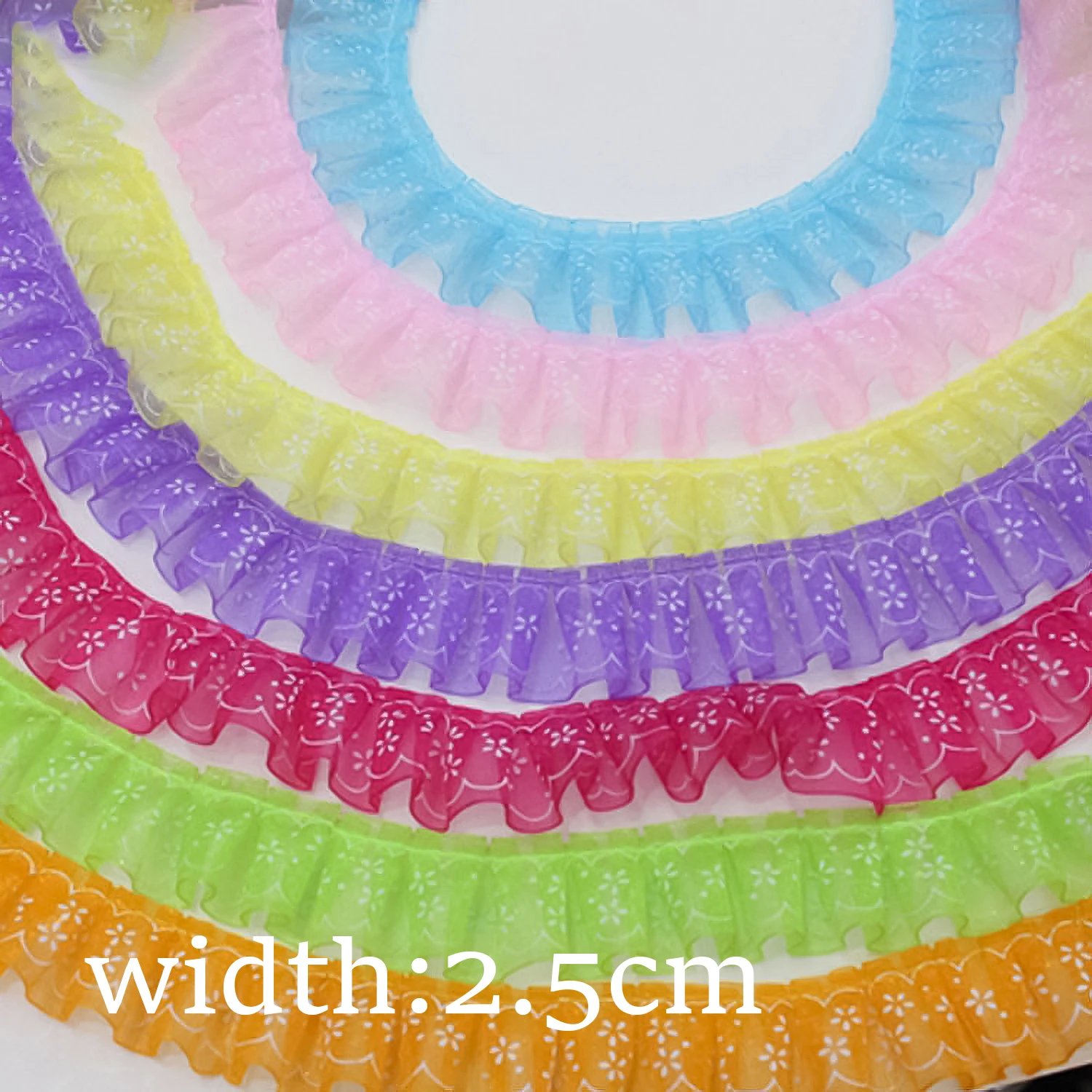 

2,5 см печатная органза плиссированная лента кружева с оборками края для Плиссировки кукольная юбка для украшения одежды и швейные принадле...